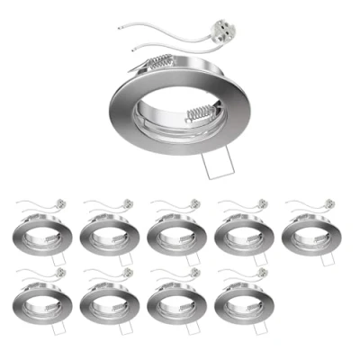 Imagen de ledscom.de 10 piezas marco para empotrar en el techo FERE cromado mate (LED/halógeno/MR16/50mm) incl. casquillo GU5.3