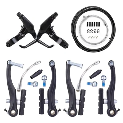 Imagen de Mimoke Juego de Frenos V Brake para Bicicletas Freno Delantero y Trasero con Pastillas 60 mm, Palanca Dedo, Cable Bicicleta, Aluminio