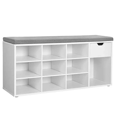 Imagen de VASAGLE Banco Zapatero, Zapatero con Asiento y Cojín, para Zapatos Estante, Acolchado, Entrada Pasillo Dormitorio, 30 x 104 48 cm, Blanco Gris LHS24WT