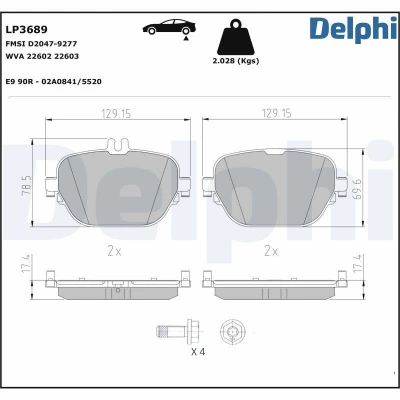 Imagen de DELPHI LP3689 Juego de pastillas freno preparado para indicador desgaste Chapa antichirridos con accesorios MERCEDES BENZ: Clase E Berlina, GLC SUV