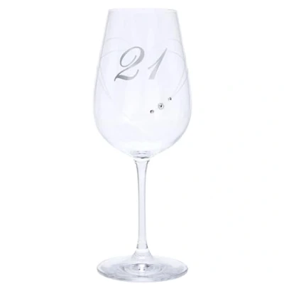 Imagen de Copa de vino 21.º cumpleaños con corazón grabado y detalles diamantes, 550 ml, en caja regalo