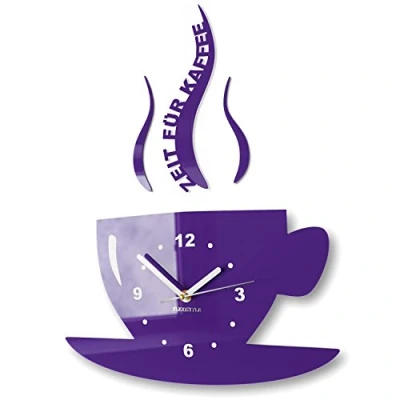 Imagen de FLEXISTYLE Reloj de Pared con diseño Taza café, Moderno, 3D, Color Morado