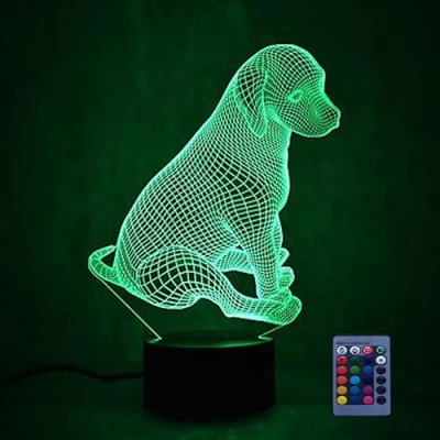 Imagen de HPBN8 Ltd Creativo 3D Perro Luz Nocturna Ilusión Optica Lámpara 7/16 Colores Control Remoto USB Power Juguetes Decoración Navidad Cumpleaños Regalo