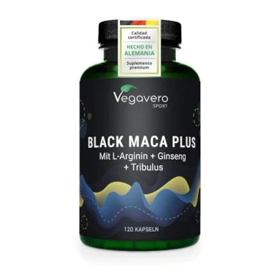 Imagen de MACA NEGRA + L Arginina Ginseng Tribulus 7800 mg de Maca, y Altamente concentrada Potenciador Resistencia Para Hombre Mujer Sin aditivos Vegano Vegavero®