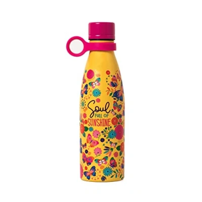 Imagen de Legami Hot&amp;Cold, botella térmica de 500 ml, diámetro 7 cm, ligera y resistente, cierre hermético, mango silicona extraíble, tema Butterfly, Soul full of Sunshine, sin BPA ni ftalatos