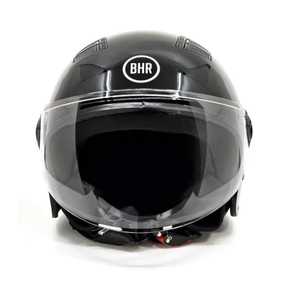 Imagen de BHR Casco Moto Demi Jet 834 FLOW Scooter Verano Homologado ECE 22.06 con 16 Puntos de Ventilación Abierto Visera Anti Rayas y Desbloqueo Micrométrico Negro Metalizado, L