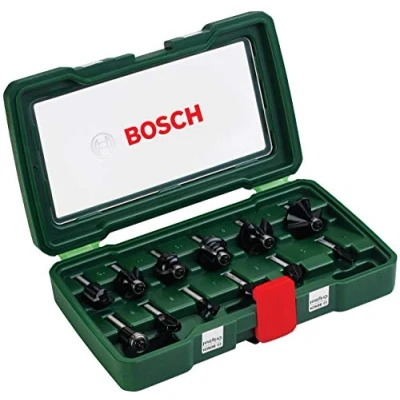 Imagen de Bosch Set de 12 fresas metal duro (para madera, vástago 8 mm, accesorios para fresadora)