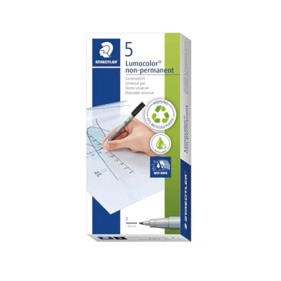 Imagen de Staedtler Lumocolor Rotulador No Permanente, Tinta Soluble En Agua, Apto Para Casi Todas Las Superficies, Ancho de Trazo F 0,6 Mm, Recargable, Larga Duración, 5 Rotuladores Negros, 316 9X