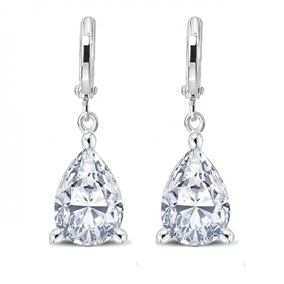 Imagen de Crystalline Azuria Mujer 18ct Chapado en Oro Blanco Lágrimas Boda Cristales de Zirconia Pendientes Colgantes para y Niña
