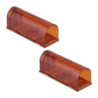 Imagen de Relaxdays Pack 2 Trampas para Ratones Vivos, Ratoneras no Letales, 6,5 x 17 6 cm, Jaulas Atrapa Ratas, Túnel, Naranja