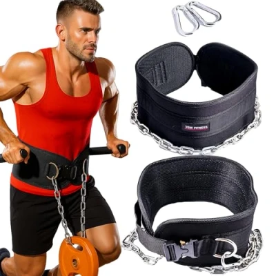 Imagen de JSM FITNESS® cinturón de Lastre para dominandas, Premium Dip Belt, levantamiento pesas con hebilla, cadena duradera y mosquetones, Cinturon Dominadas Dips