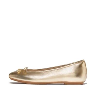 Imagen de Fitflop Delicato Bow Soft Metallic Leather Ballet Flats, Zapatos Tipo Mujer, Platino, 40 EU Estrecho