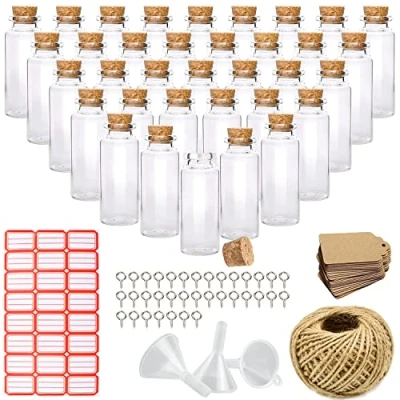 Imagen de Botellas de cristal con corcho, 10 ml, pequeñas, 35 unidades, para aceite, especias, tubos ensayo, hierbas, arena, barritas decorativas, transparente