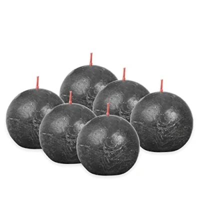 Imagen de Bolsius Rustik Velas Anthracite (6 unidades, 7,6 cm de diámetro, duración combustión: 25 horas, sin perfume, cera vegetal natural, aceite palma)