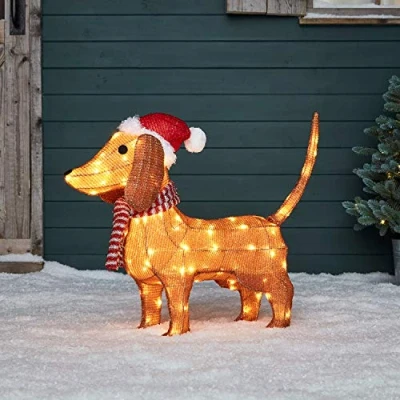 Imagen de Lights4fun Figura Navideña Perro Salchicha Luminoso con 80 LED Blancos Cálidos para Exteriores