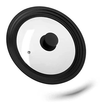 Imagen de Relaxdays tapa universal para ollas, de vidrio flexible con borde silicona y orificio vapor, ollas sartenes un diámetro 20 24 cm, negra 10027987_46, 5 x 25,5 cm