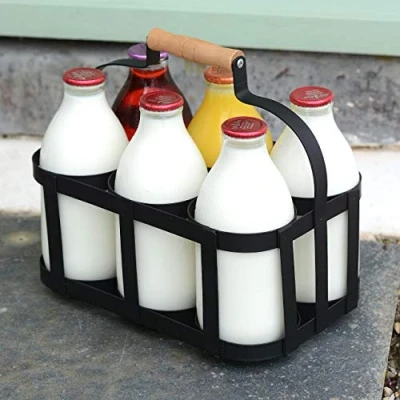 Imagen de CKB LTD Soporte para botellas de leche, alambre acero con recubrimiento en polvo, capacidad 6 portador tradicional 25 x 27 19 cm