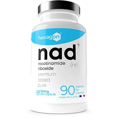 Imagen de NAD+ Nicotinamide Riboside Chloride 300mg +3 Meses de Cura Contra la Edad y Fatiga, NAD Booster Polvo Puro, 90 Cápsulas Grado Farmacéutico Vegano Hexagon
