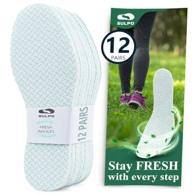 Imagen de SULPO 12 pares de plantillas finas para hombres y mujeres, cómodas contra pies sudorosos malolientes, inserciones zapatos antiolor con un aroma fresco diarios, tenis, 13