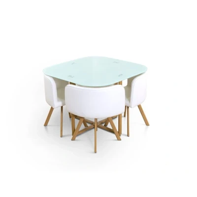 Imagen de S &amp; Saldos y Stocks Mesa de Cristal Templado Teka + 4 Sillas. Comedor o Cocina Blanco 100x100 cm