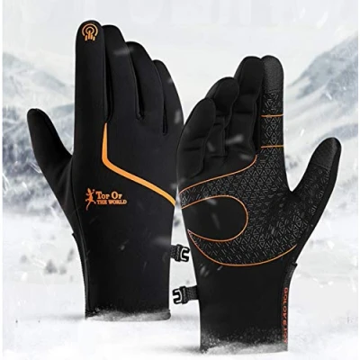Imagen de CXW Guantes de Ciclismo Invierno, Impermeables con Pantalla Táctil para Hombres y Mujeres (Negro &amp; Naranja, M)