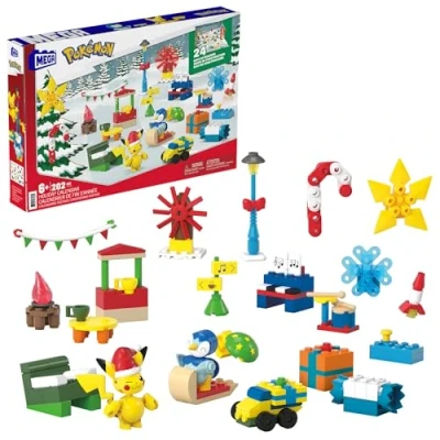 Imagen de MEGA Pokémon Calendario de adviento, Set Bloques construcción 24 días con Figuras Pikachu y Piplup más sorpresas, 202 Piezas, Juguete Regalo para niños niñas +6 años, GYG99