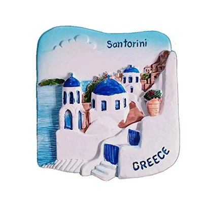 Imagen de Santorini Grecia Imán 3D para nevera, recuerdo turístico, regalo decoración del hogar y la cocina, adhesivo magnético Santorini, Grecia, colección de imanes nevera