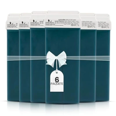 Imagen de Dermawax Aloe Vera 6 piezas de cartuchos cera roll on 100 ml, tibia, depilatoria, depilación con tibia y cuidado del cuerpo