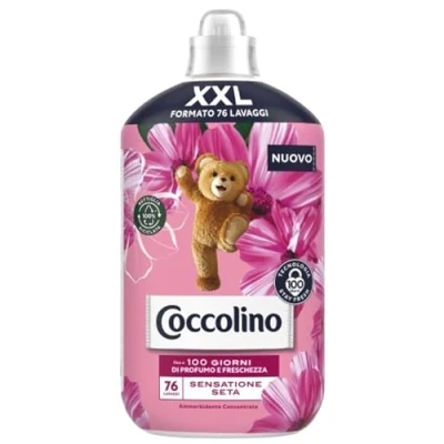 Imagen de Coccolino Suavizante concentrado Sensación Seda, Lavadora con Tecnología Stay Fresh, Perfumación de Rosa, Flores Lila y Melocotón, Tamaño XXL hasta 76 lavados, 1750 ml