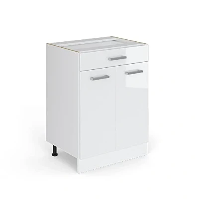 Imagen de Vicco Mueble bajo de Cocina R Line, Blanco Alto Brillo/Blanco, 60 cm con cajón, sin encimera