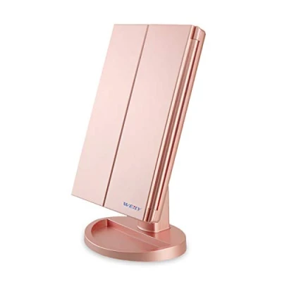 Imagen de WEILY Espejo Cosmético Maquillaje, Luz Ajustable con LED, la ampliación 1X/2X/3X, Rotación de 180 , Fuente alimentación Doble, encimera (Oro Rosa)