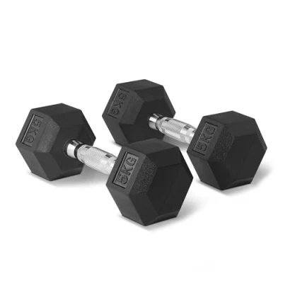 Imagen de Amazon Basics Set de mancuernas hexagonales con recubrimiento goma, 5 kg, Negro