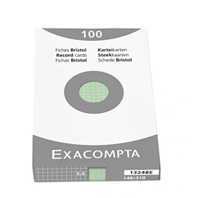 Imagen de Exacompta Bristol Tarjeta de registro, Cuadrícula (5x5), A5, paquete 100 tarjetas, Verde, tarjetas