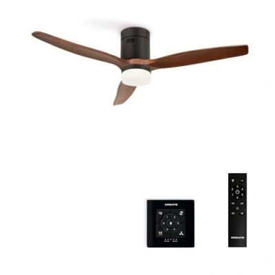 Imagen de CREATE / WINDCALM/Ventilador de techo con luz negro madera oscura controlador y mando/Función verano invierno, 6 velocidades, temporizador 1 a 4h, 3 temperaturas luz, 40W, Ø132 cm