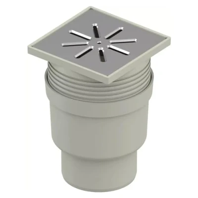 Imagen de Uponor Aqua Ambient DN 110 Standard Desagüe vertical con rejilla de acero inoxidable (15 x 15 cm), color gris