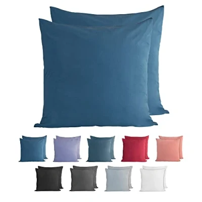 Imagen de Komfortec Juego de 2 Fundas Almohada 100% algodón, 80 x cm, Punto Supersuave, Funda 150 g/m², Azul Marino Profundo