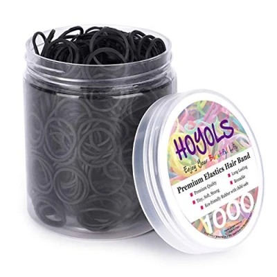 Imagen de HOYOLS Bandas de goma negras pequeñas 1/2 pulgada para lazos el cabello, elásticas, mini trenzas coletas caballo, bebés, niñas, niños, cabello grueso, sin daño, 1000