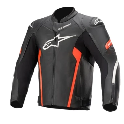 Imagen de Alpinestars Faster V2 Chaqueta de Piel, Color, Negro/Rojo Fluo, 48 para Hombre