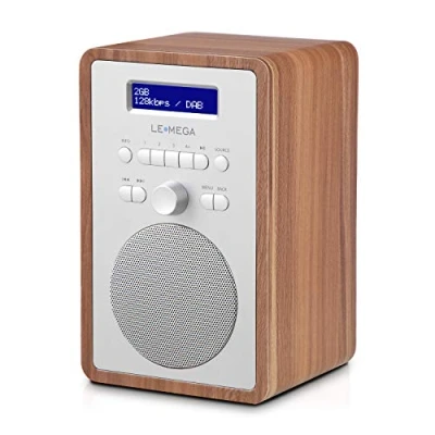 Imagen de LEMEGA CR2+ Radio Digital Dab/Dab+,Radio FM,Radio Dab alimentada por la Red eléctrica,Reloj con Dos alarmas,20 emisoras preseleccionadas,Salida para Auriculares,Efecto Madera. Nogal