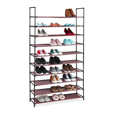 Imagen de Relaxdays Modular XXL, 10 Niveles, para 50 Pares de Zapatos, Zapatera Tela 176,5 x 99 29,5 cm, Burdeos, Acero, 1 Pieza