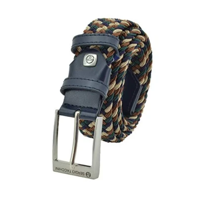 Imagen de Sergio Tacchini Cinturón trenzado, de Hombre y Mujer, tejido elástico cuero genuino, caja regalo Verde e Marrone Mix 115