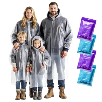 Imagen de ZENO Poncho Impermeable Mujer y Hombre Paquete familiar Niña Niño Capa Lluvia Transparente &amp; Desechable Para Festival o bicicleta