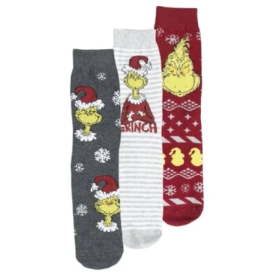 Imagen de The Grinch Calcetines para hombre y mujer, unisex, color rojo/gris (paquete de 3), rojo gris, 38 43