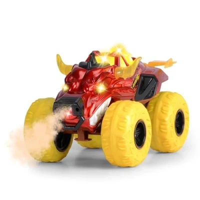 Imagen de Dickie Toys Flaming Fire Monster Auto (25 cm) Camión Monstruo Grande a Partir de 3 años con función Vapor y neumáticos Goma, Coche Juguete para niños Rueda Libre, luz Sonido,