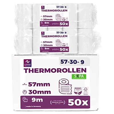 Imagen de Ec Cash Rollos de papel térmico (57 mm x 9 m 12 mm, 50 rollos)