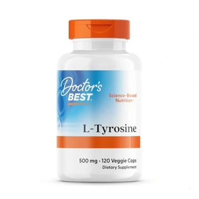 Imagen de Doctor&#039;s Best, L Tyrosine, 500mg, 120 Cápsulas veganas, Aminoácido, Probado en Laboratorio, Sin Gluten, Soja, Vegetariano