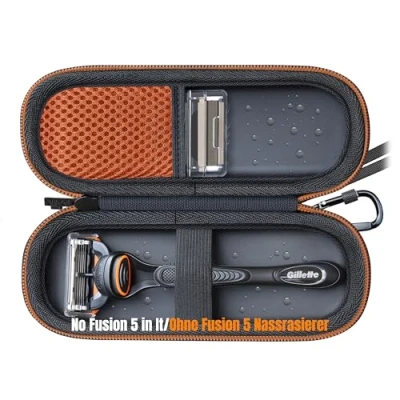 Imagen de Woollo Funda de PU Compatible con Gillette Fusion 5 y ProGlide Maquinilla Afeitar Húmeda para Hombre,Portátil,Rígida,Funda Viaje,Impermeable Fusion5,Naranja