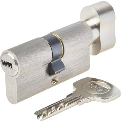 Imagen de Yale 30X30BT YC1000+ Cilindro de Cerradura 30 x mm, 6 pasadores Apertura con botón Exterior, Interior, Puerta Entrada, 4 Llaves Reversibles, niquelado, níquel, 30x30 Bouton