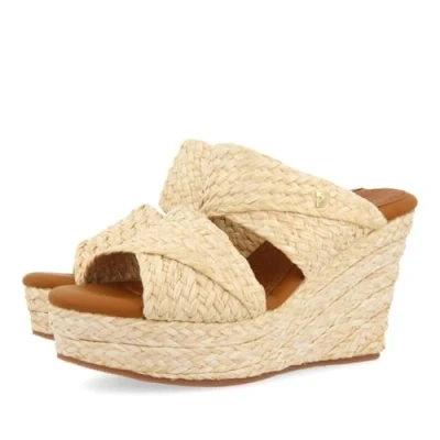 Imagen de GIOSEPPO Sandalias Altas DE CUÑA Color Cuero Estilo Mule con Rafia para Mujer FRAZZANO