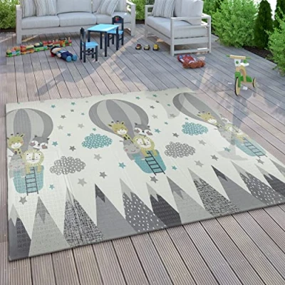 Imagen de Paco Home Alfombra Juegos Gateo Bebé Niños Plegable Lavable Reversible Motivo Animales, tamaño:180x200 cm, Color:Crema